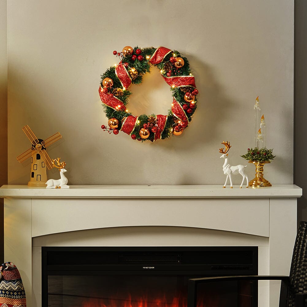 Red Wreath 30cm with 3m Light String Living and Home 