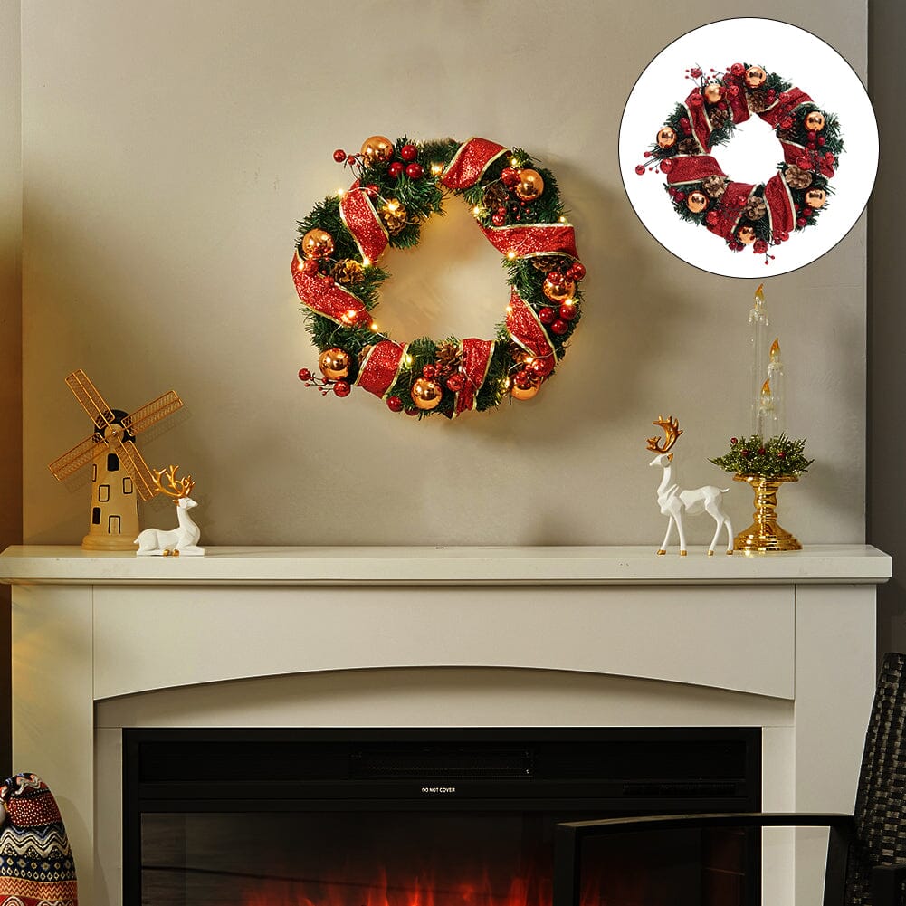 Red Wreath 30cm with 3m Light String Living and Home 