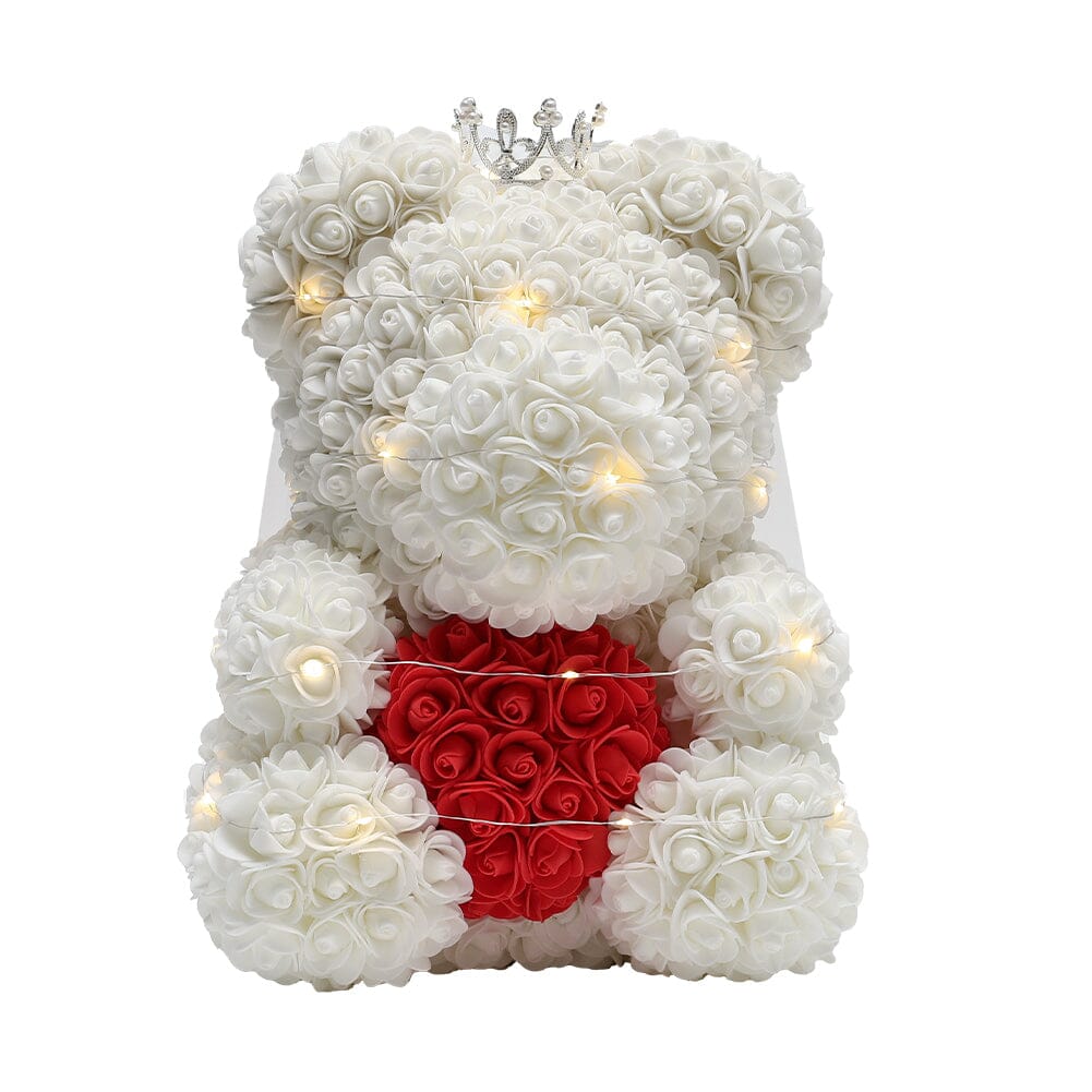 Simulation Foam Forever Rose Crown Teddy Bear Gift Box with Warm White Light String Living and Home 