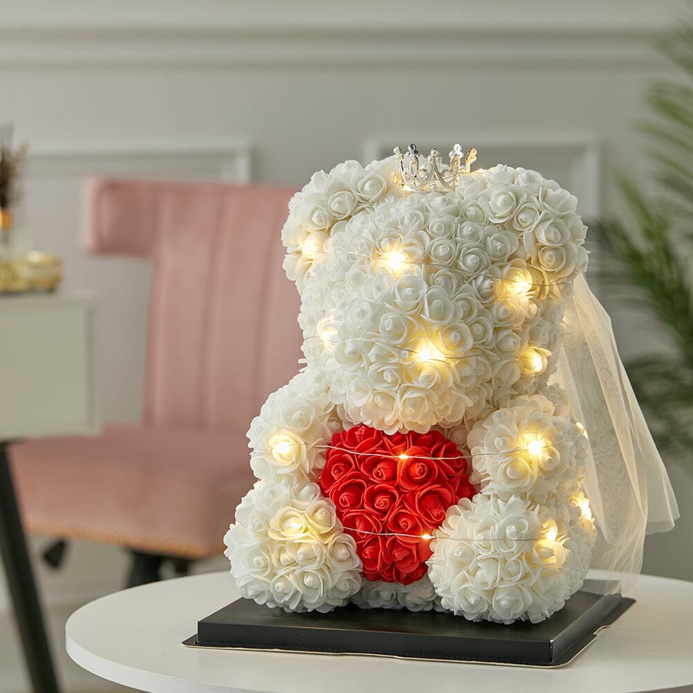 Simulation Foam Forever Rose Crown Teddy Bear Gift Box with Warm White Light String Living and Home 