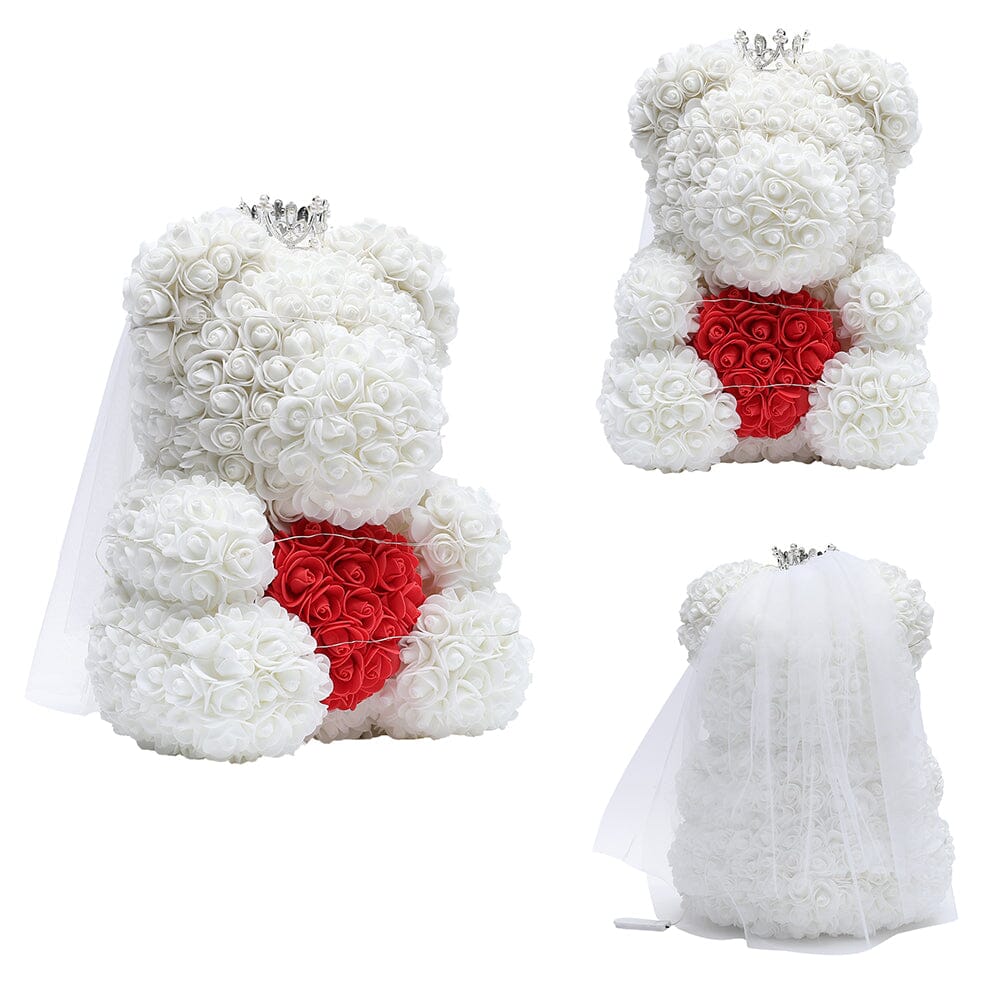 Simulation Foam Forever Rose Crown Teddy Bear Gift Box with Warm White Light String Living and Home 