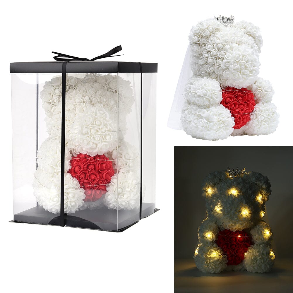 Simulation Foam Forever Rose Crown Teddy Bear Gift Box with Warm White Light String Living and Home 