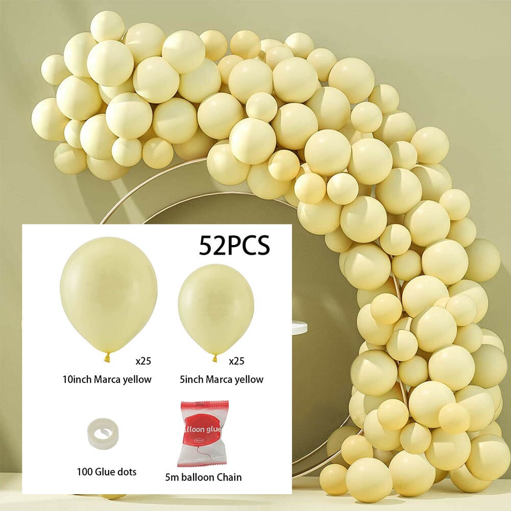 Macaron Solid Colour Balloon Garland Kit for Wedding &amp; Party Styling – 5m Chain with Glue Dots Living and Home Macaron Yellow 50pcs 