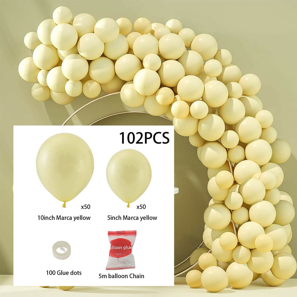Macaron Solid Colour Balloon Garland Kit for Wedding &amp; Party Styling – 5m Chain with Glue Dots Living and Home Macaron Yellow 100pcs 