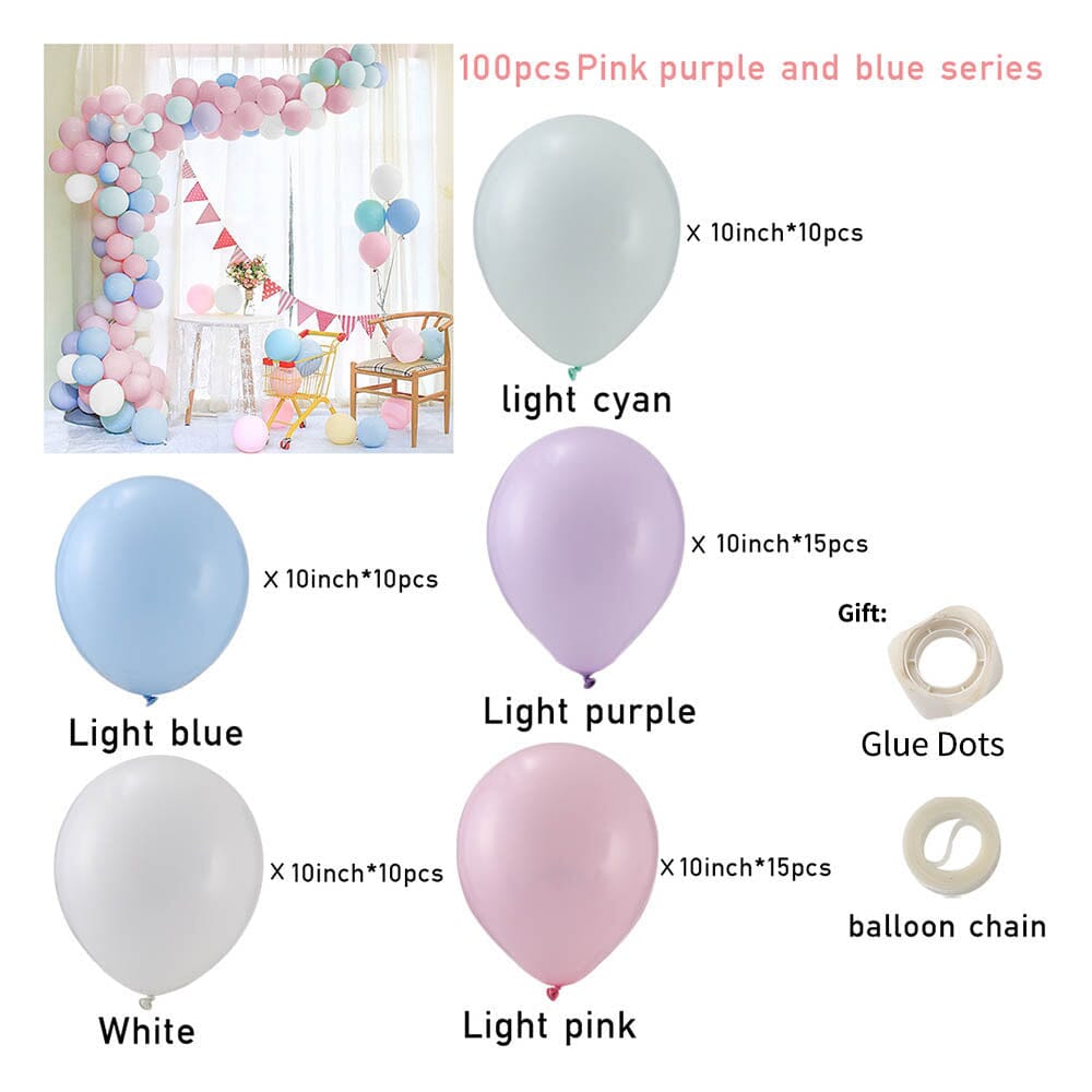 Wedding & Birthday Balloon Garland Kit – Multi-Colour Macaron, Metallic & Polka Dot Series Living and Home Pink Purple Blue Clear White Series – 60 pcs 