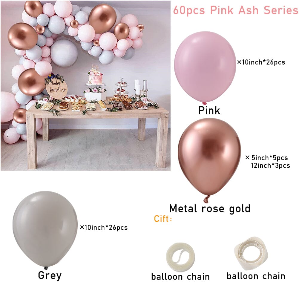 Wedding & Birthday Balloon Garland Kit – Multi-Colour Macaron, Metallic & Polka Dot Series Living and Home Pink Grey Rose Series – 60 pcs 