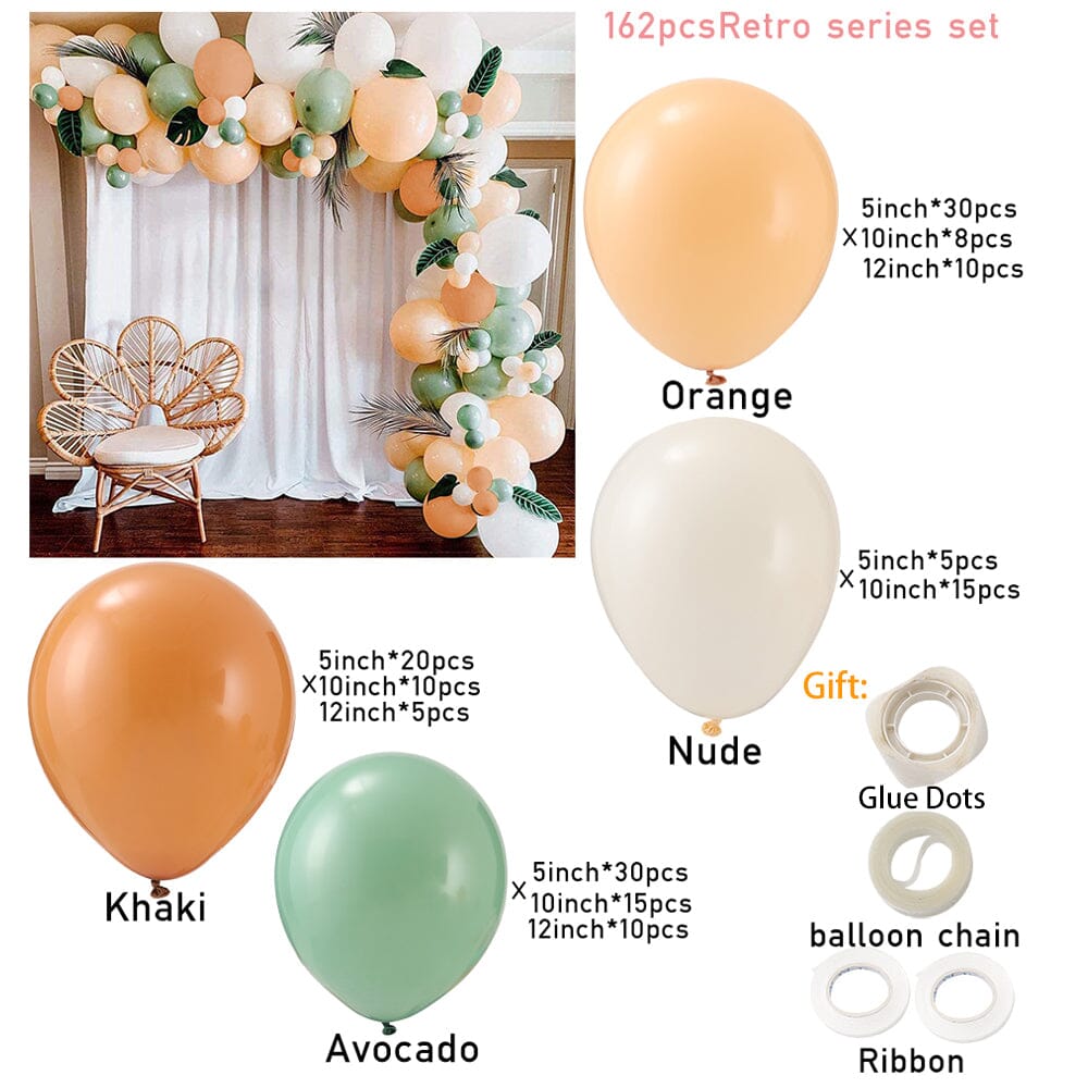 Wedding & Birthday Balloon Garland Kit – Multi-Colour Macaron, Metallic & Polka Dot Series Living and Home Retro Colour Series – 162 pcs 