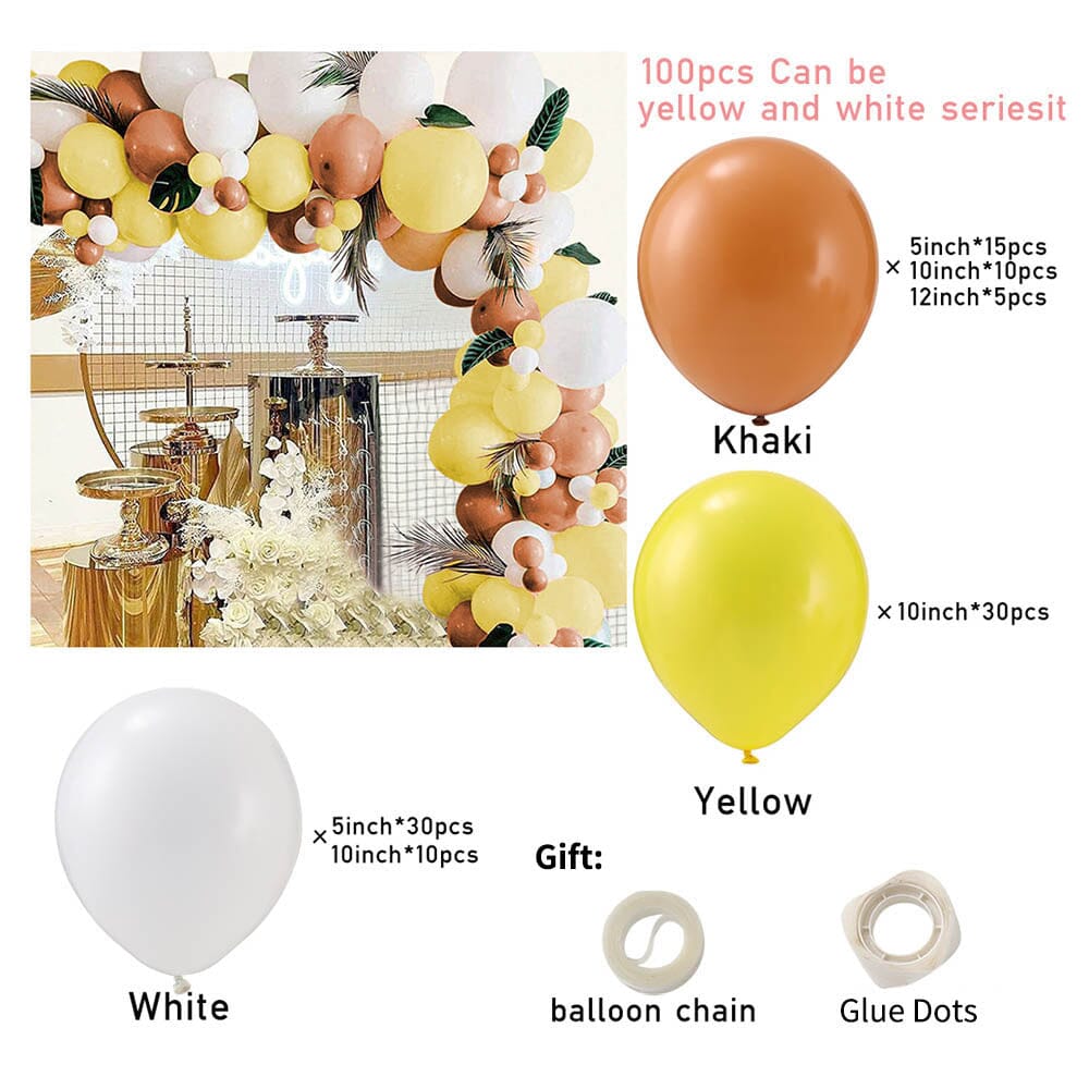 Wedding & Birthday Balloon Garland Kit – Multi-Colour Macaron, Metallic & Polka Dot Series Living and Home Cocoa Yellow White Series – 100 pcs 