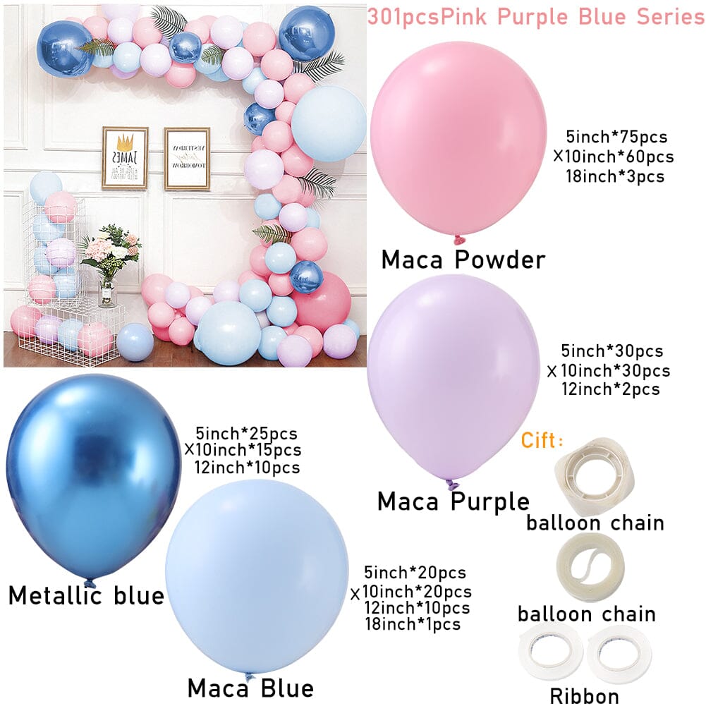 Wedding & Birthday Balloon Garland Kit – Multi-Colour Macaron, Metallic & Polka Dot Series Living and Home Pink Purple Blue Large Set – 301 pcs 