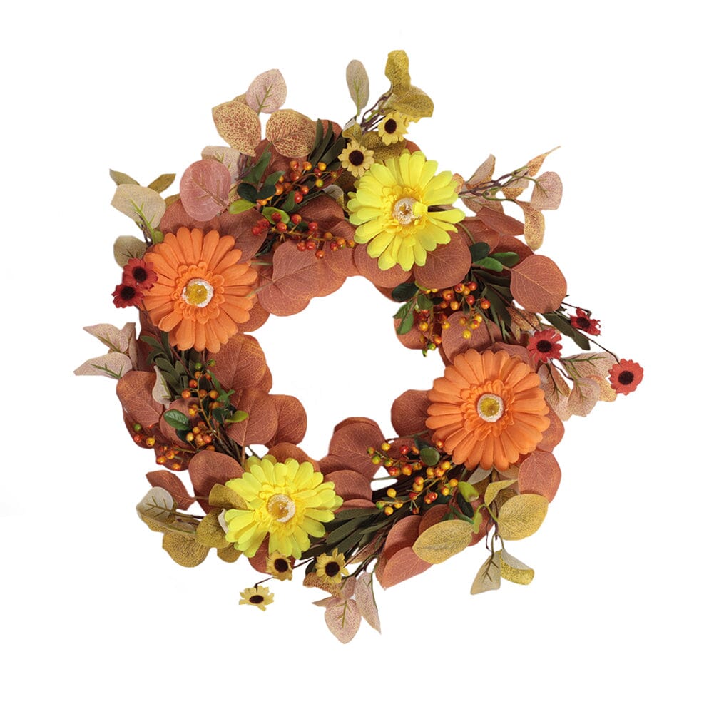 Autumn Maple Leaf & Pumpkin Wreath with Warm Copper Wire Lights – 50cm Living and Home 