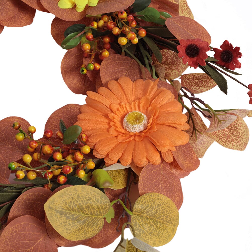 Autumn Maple Leaf & Pumpkin Wreath with Warm Copper Wire Lights – 50cm Living and Home 