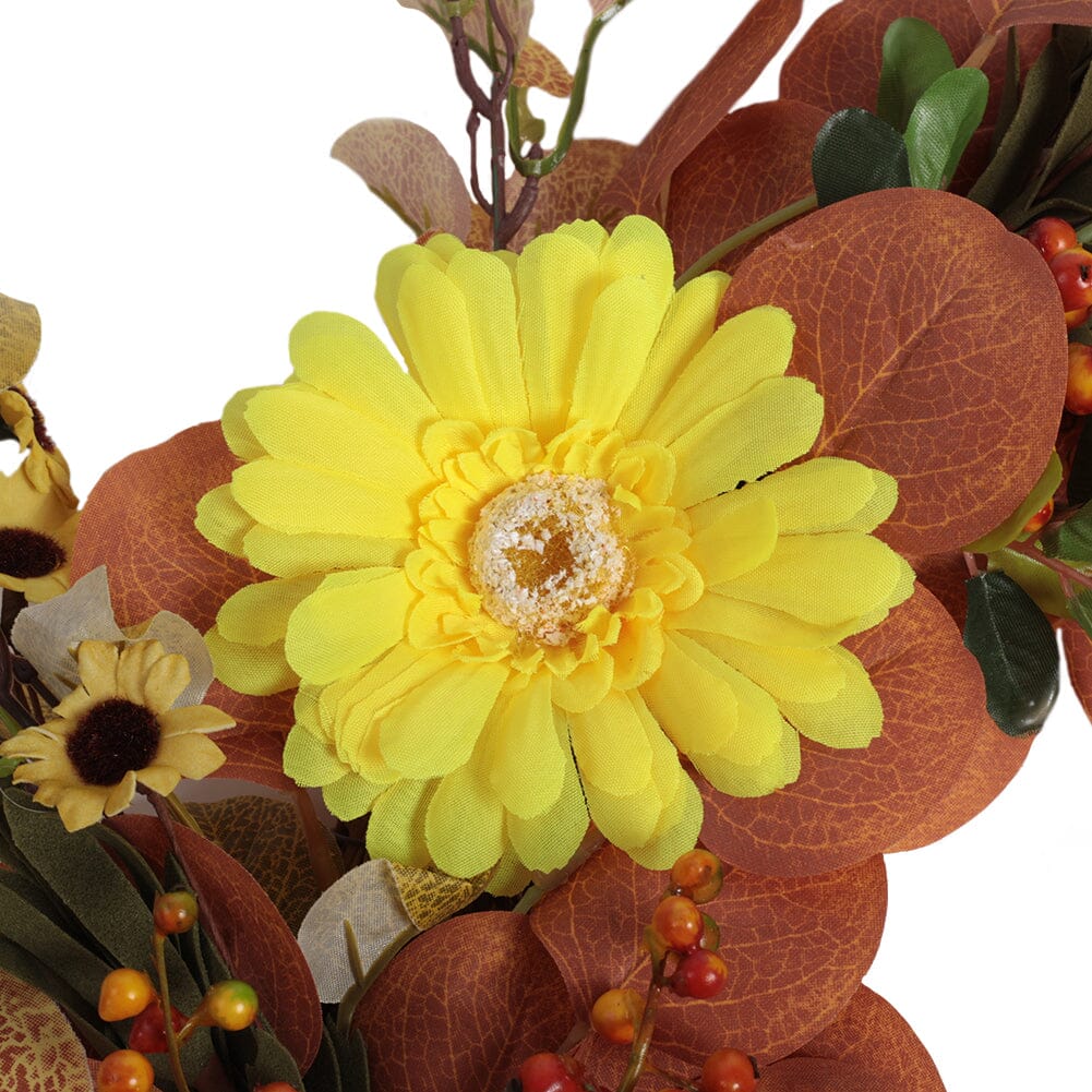 Autumn Maple Leaf & Pumpkin Wreath with Warm Copper Wire Lights – 50cm Living and Home 