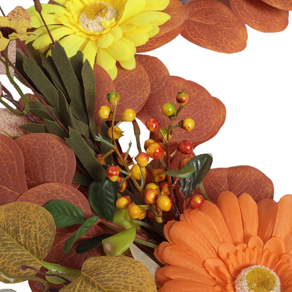 Autumn Maple Leaf & Pumpkin Wreath with Warm Copper Wire Lights – 50cm Living and Home 