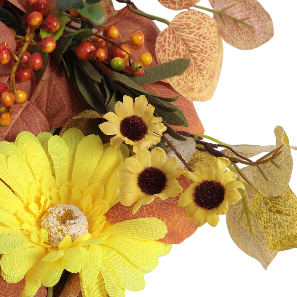 Autumn Maple Leaf & Pumpkin Wreath with Warm Copper Wire Lights – 50cm Living and Home 