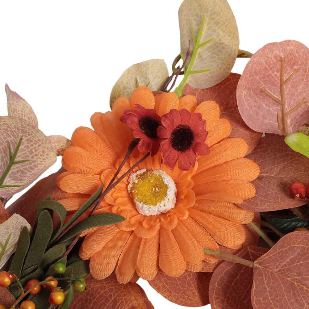 Autumn Maple Leaf & Pumpkin Wreath with Warm Copper Wire Lights – 50cm Living and Home 