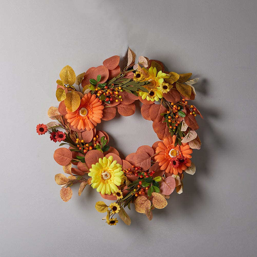 Autumn Maple Leaf & Pumpkin Wreath with Warm Copper Wire Lights – 50cm Living and Home 