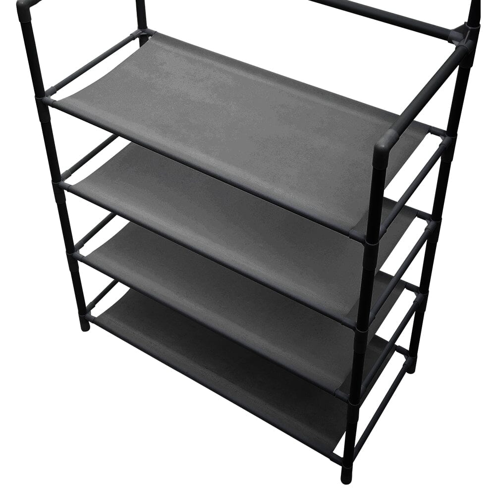 Modern 4-Tier Coat and Shoe Rack with Hooks - Black Living and Home 