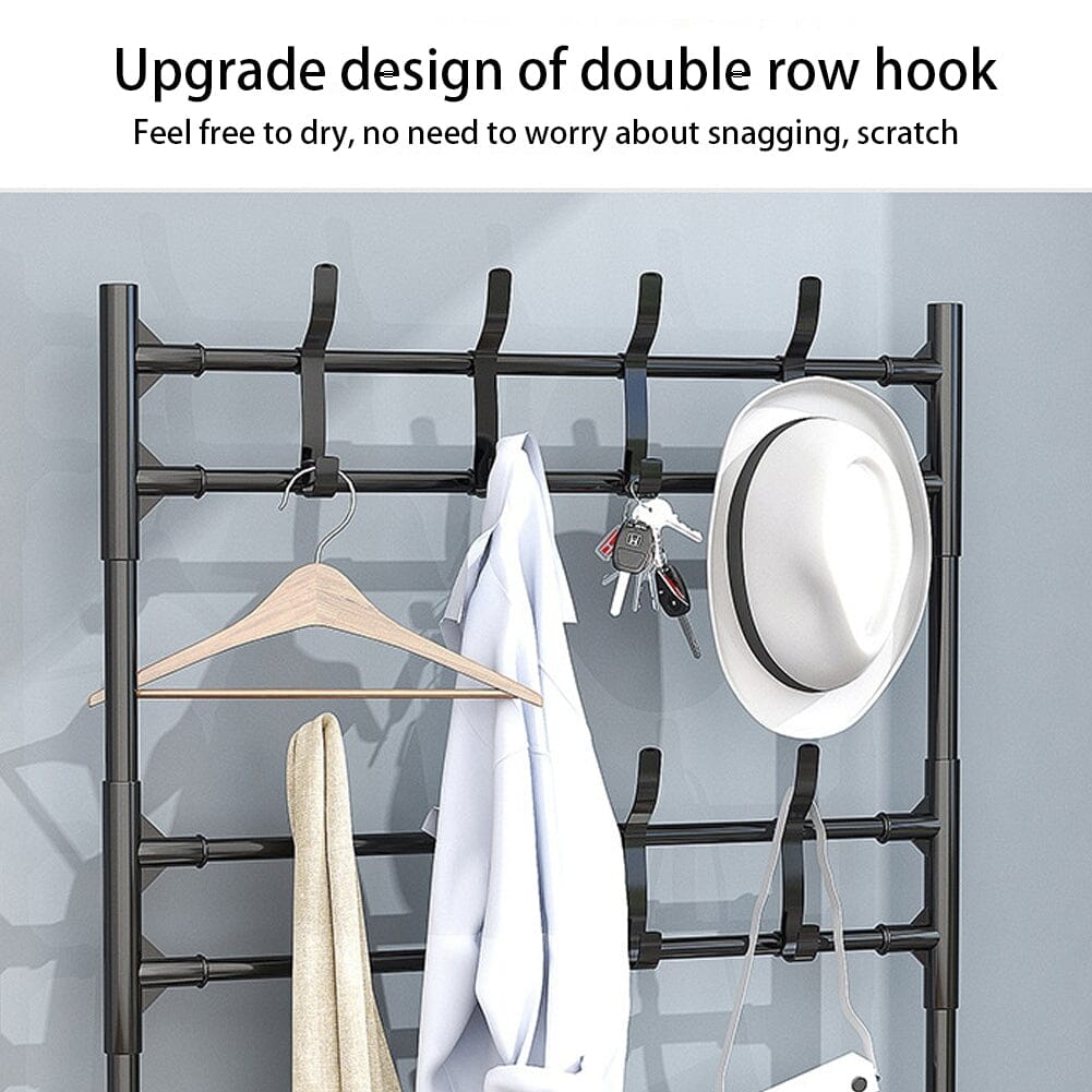 Modern 4-Tier Coat and Shoe Rack with Hooks - Black Living and Home 