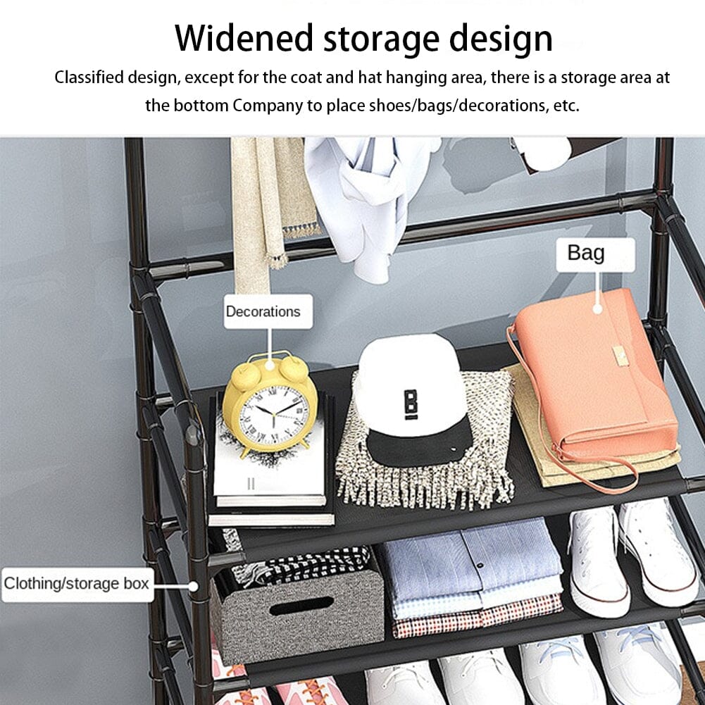 Modern 4-Tier Coat and Shoe Rack with Hooks - Black Living and Home 