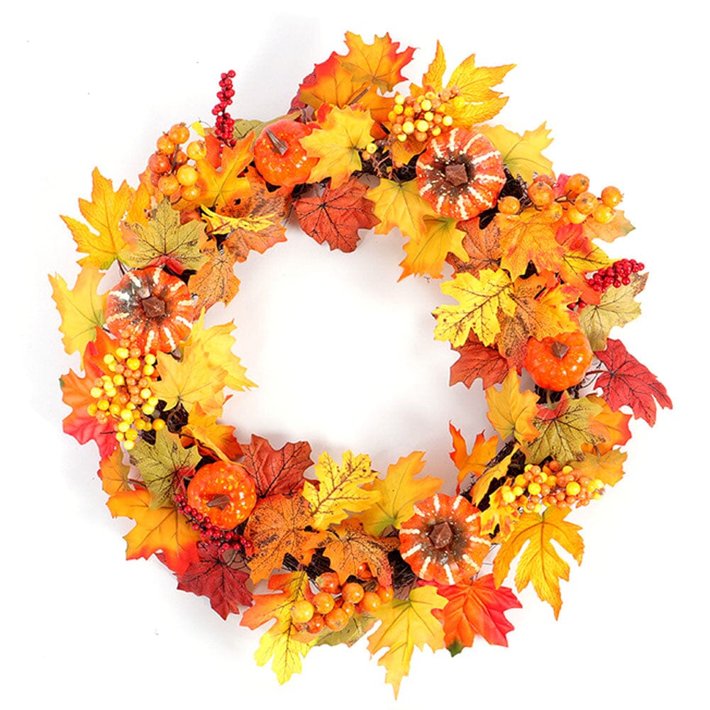 Autumn Harvest Pumpkin & Maple Leaf Wreath – 50cm Seasonal Door Decoration Living and Home 