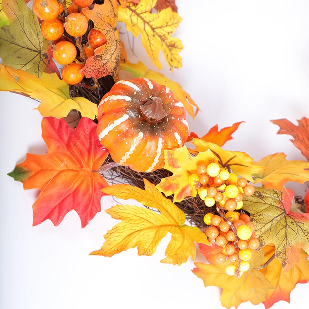 Autumn Harvest Pumpkin & Maple Leaf Wreath – 50cm Seasonal Door Decoration Living and Home 