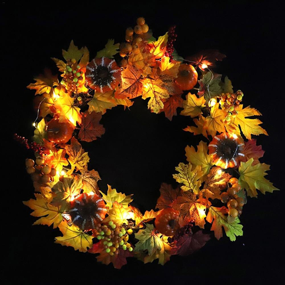 Autumn Harvest Pumpkin & Maple Leaf Wreath – 50cm Seasonal Door Decoration Living and Home 