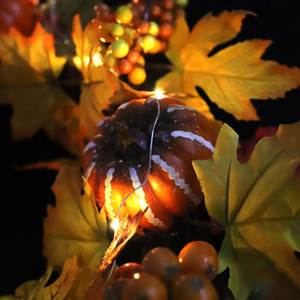 Autumn Harvest Pumpkin & Maple Leaf Wreath – 50cm Seasonal Door Decoration Living and Home 