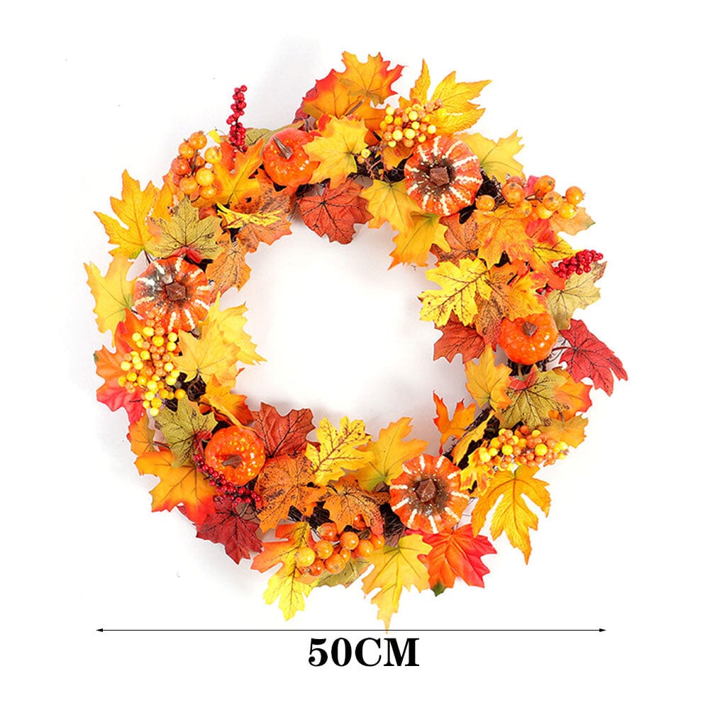 Autumn Harvest Pumpkin & Maple Leaf Wreath – 50cm Seasonal Door Decoration Living and Home 