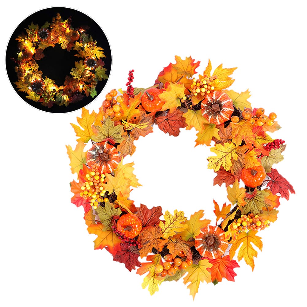 Autumn Harvest Pumpkin & Maple Leaf Wreath – 50cm Seasonal Door Decoration Living and Home 