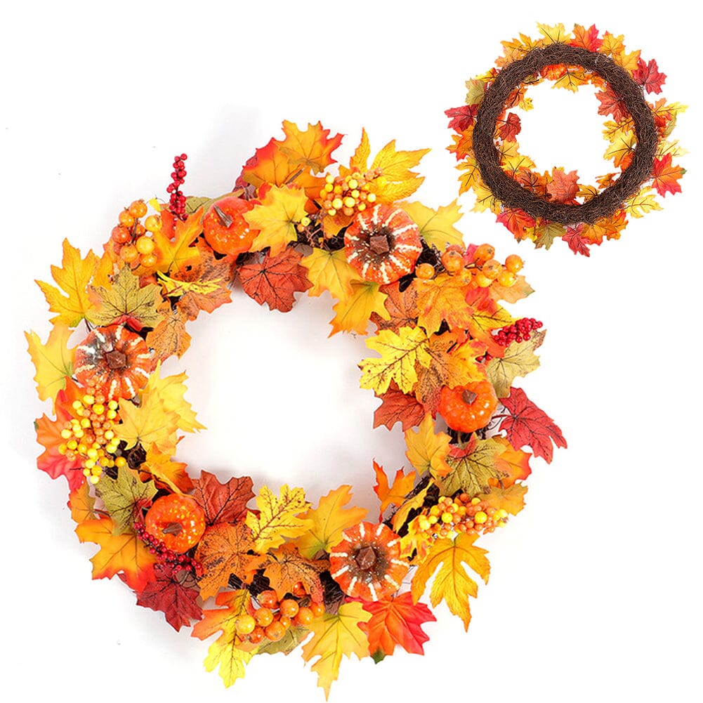 Autumn Harvest Pumpkin & Maple Leaf Wreath – 50cm Seasonal Door Decoration Living and Home 
