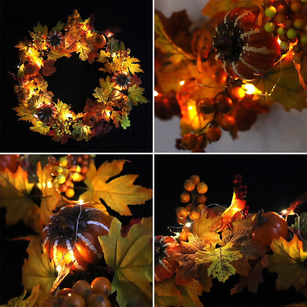 Autumn Harvest Pumpkin & Maple Leaf Wreath – 50cm Seasonal Door Decoration Living and Home 