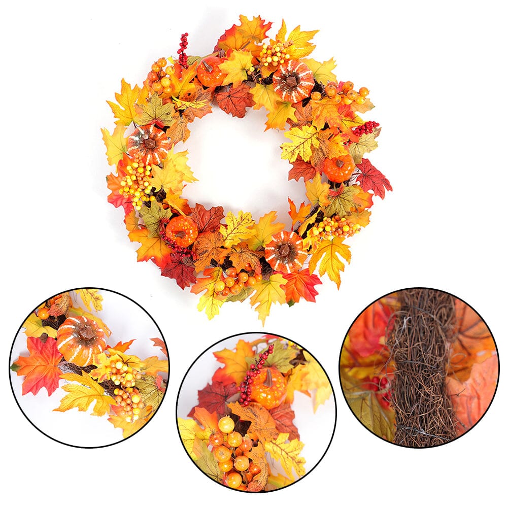 Autumn Harvest Pumpkin & Maple Leaf Wreath – 50cm Seasonal Door Decoration Living and Home 