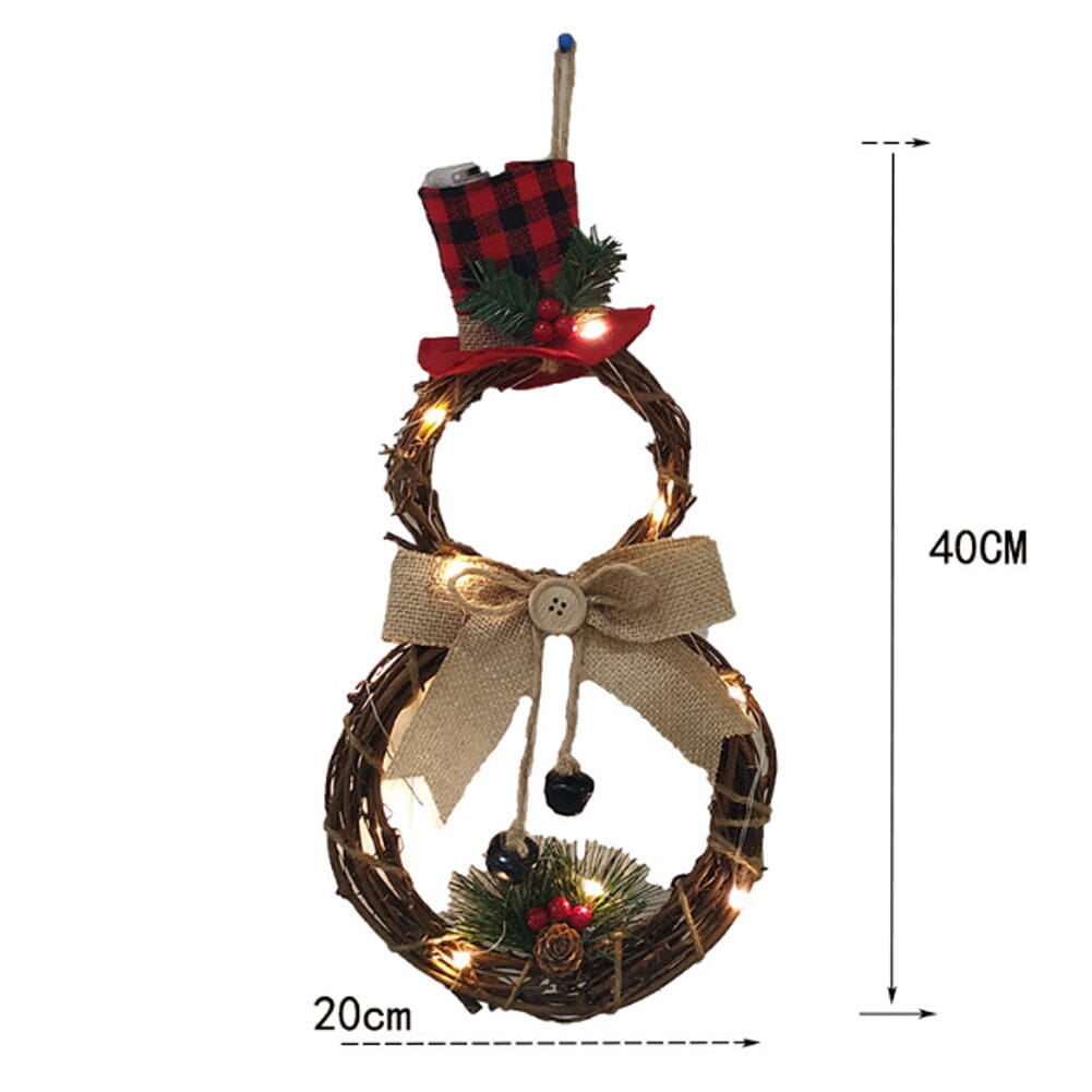 Christmas Snowman Wreath 40x20cm with LED Lights Living and Home 