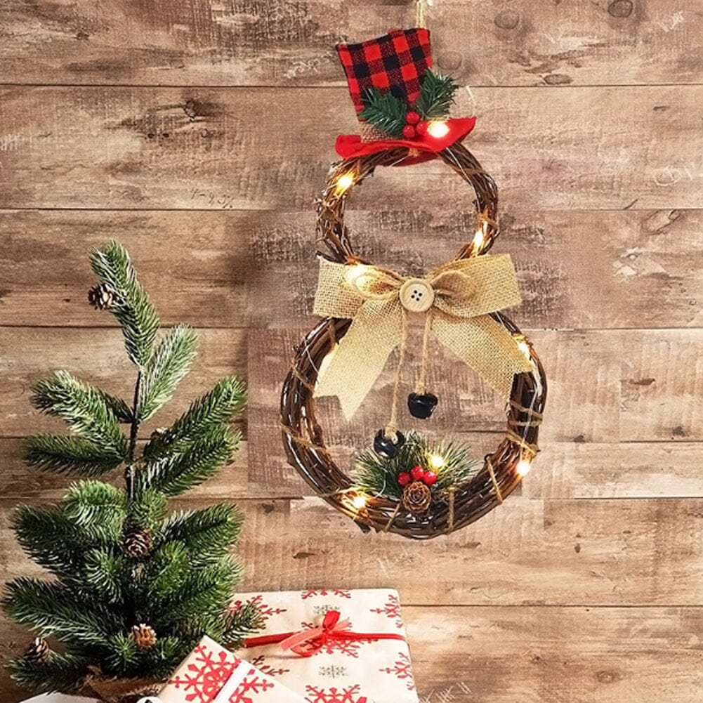Christmas Snowman Wreath 40x20cm with LED Lights Living and Home 