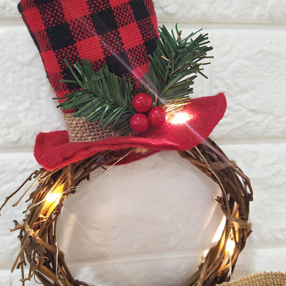 Christmas Snowman Wreath 40x20cm with LED Lights Living and Home 