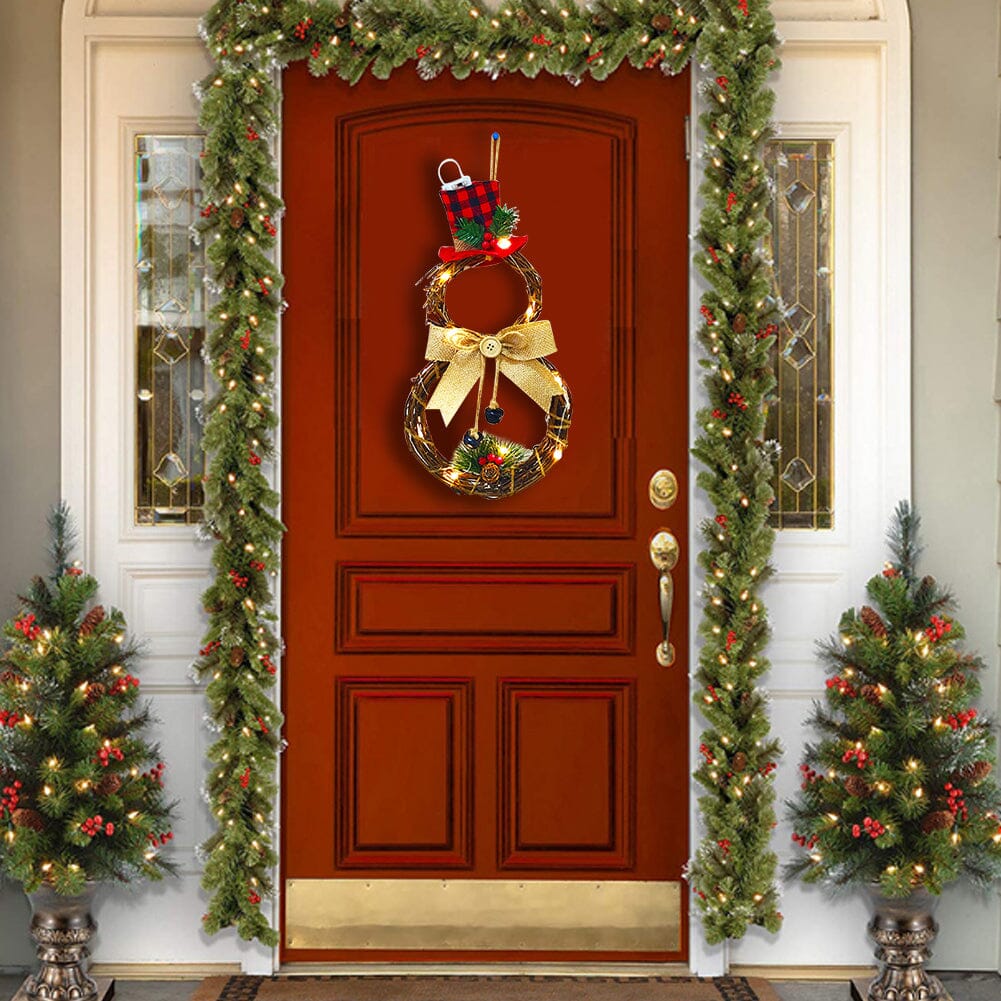 Christmas Snowman Wreath 40x20cm with LED Lights Living and Home 