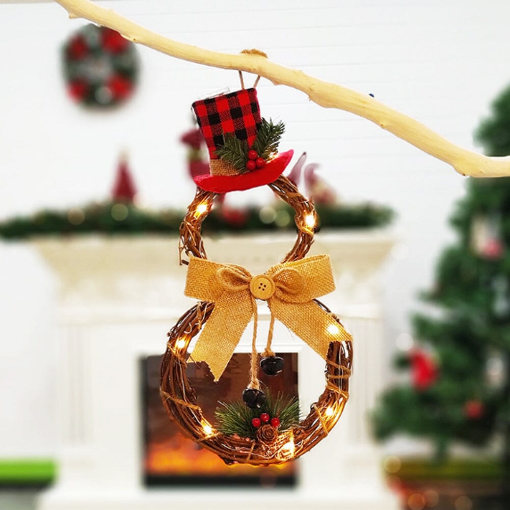 Christmas Snowman Wreath 40x20cm with LED Lights Living and Home 