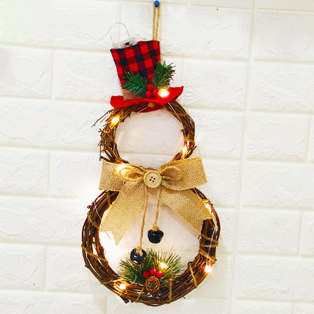 Christmas Snowman Wreath 40x20cm with LED Lights Living and Home 