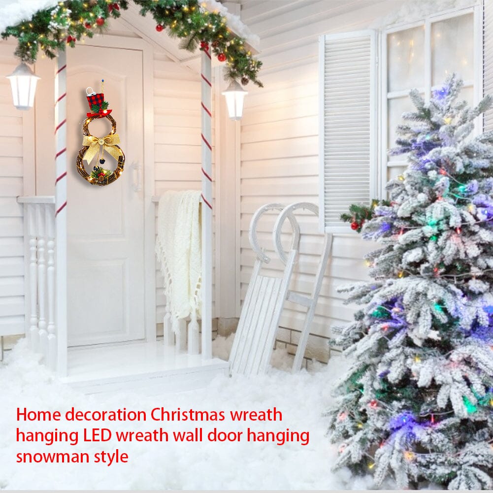 Christmas Snowman Wreath 40x20cm with LED Lights Living and Home 