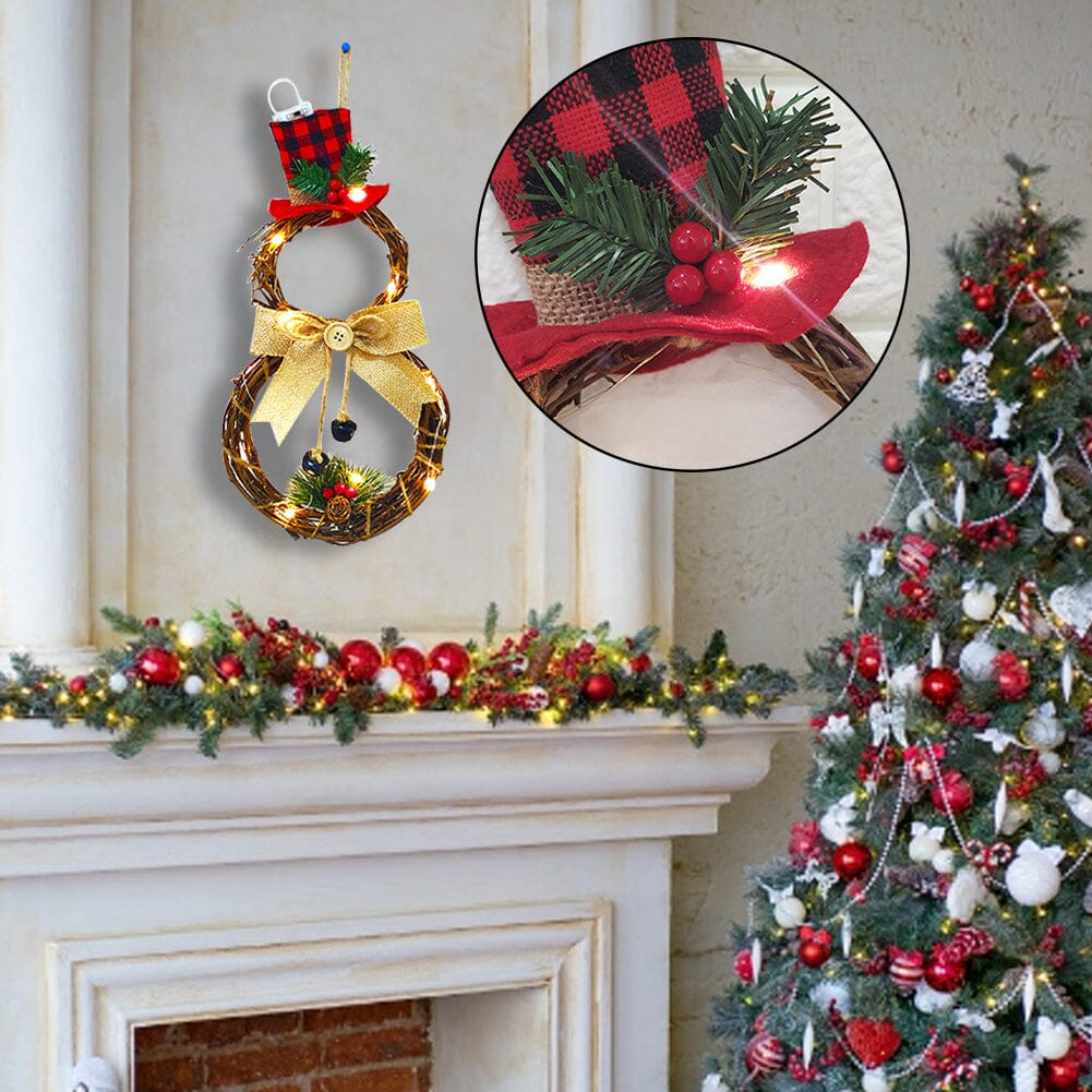 Christmas Snowman Wreath 40x20cm with LED Lights Living and Home 