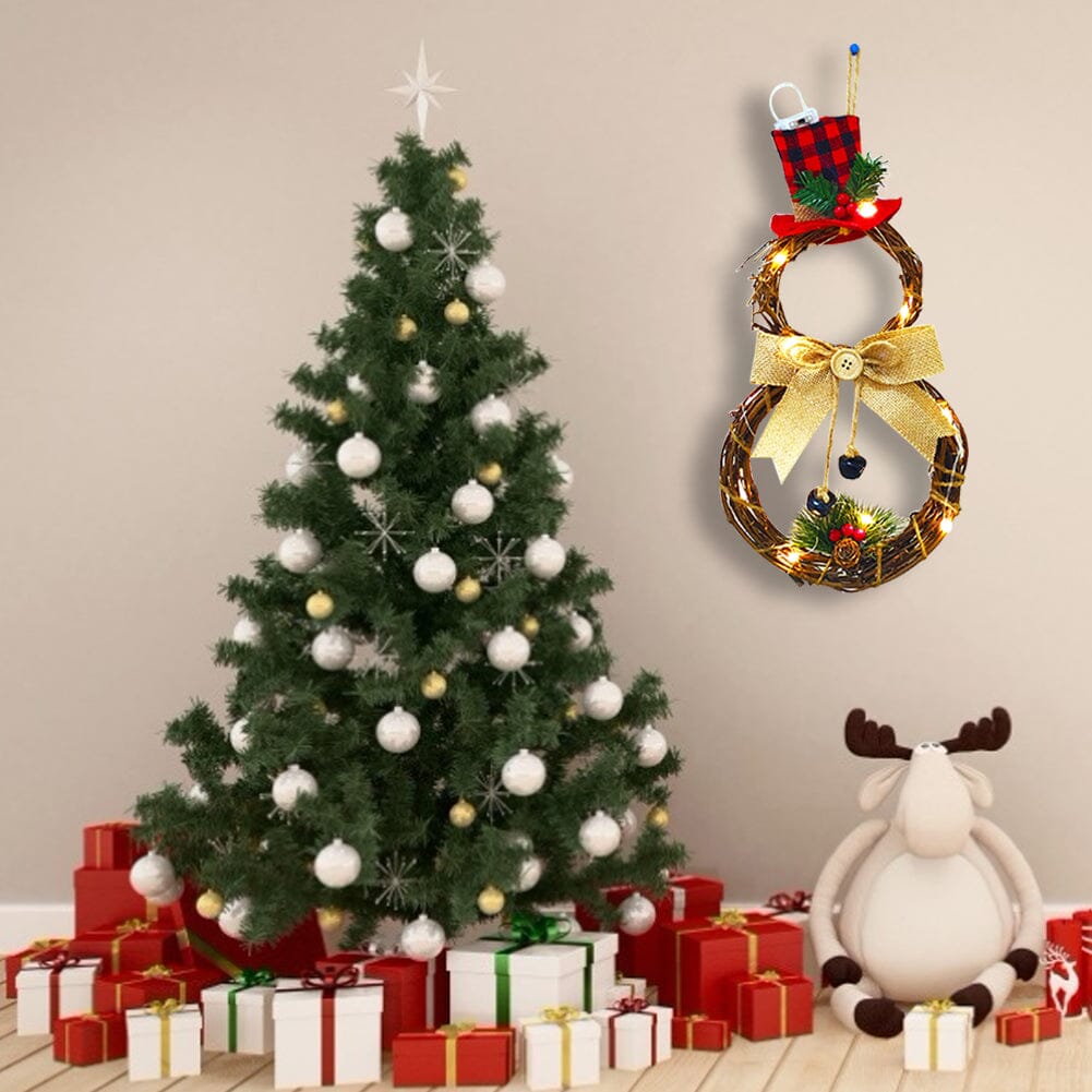 Christmas Snowman Wreath 40x20cm with LED Lights Living and Home 