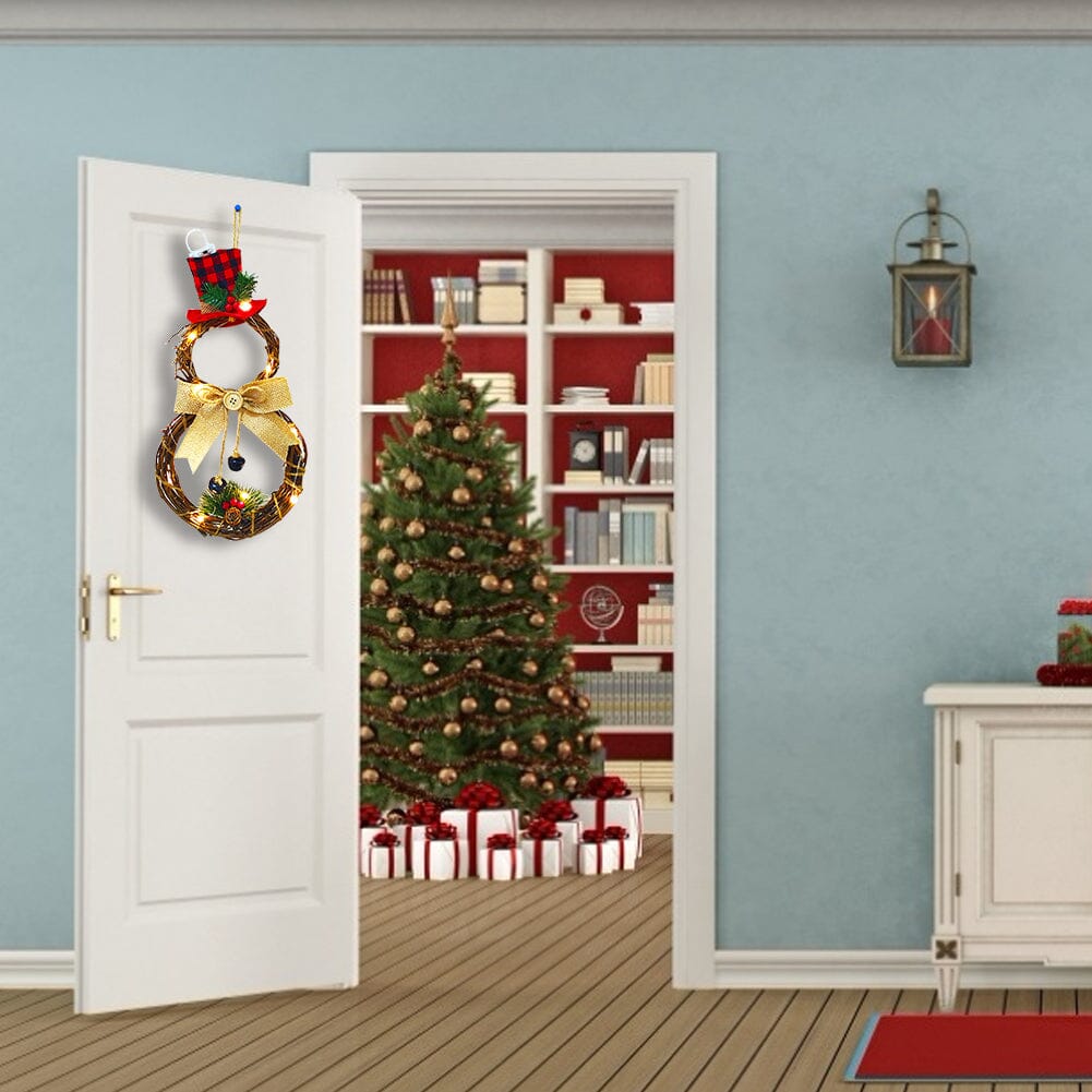 Christmas Snowman Wreath 40x20cm with LED Lights Living and Home 