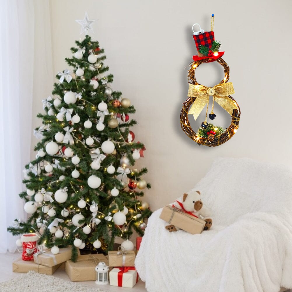 Christmas Snowman Wreath 40x20cm with LED Lights Living and Home 