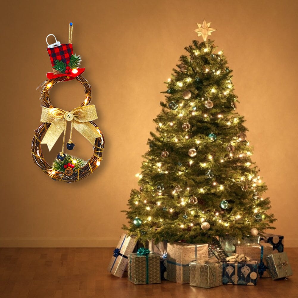 Christmas Snowman Wreath 40x20cm with LED Lights Living and Home 