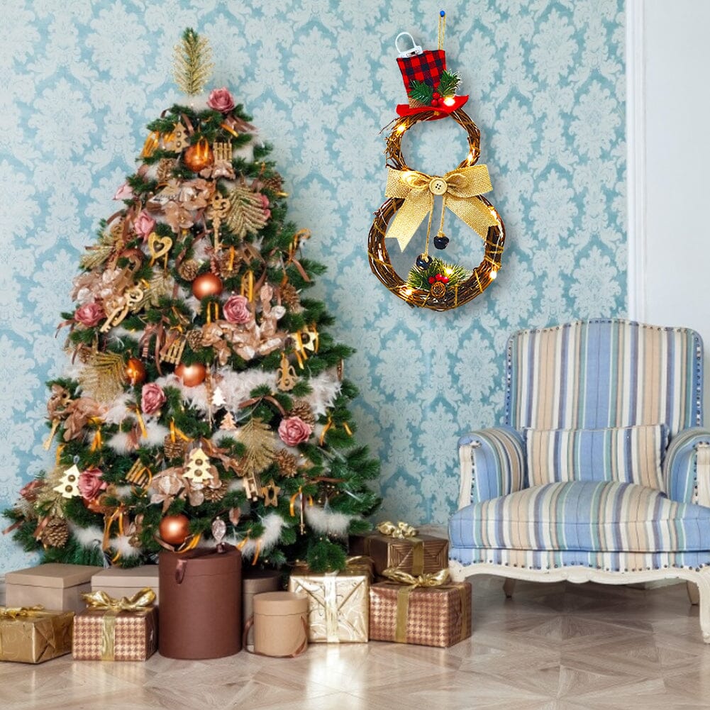 Christmas Snowman Wreath 40x20cm with LED Lights Living and Home 