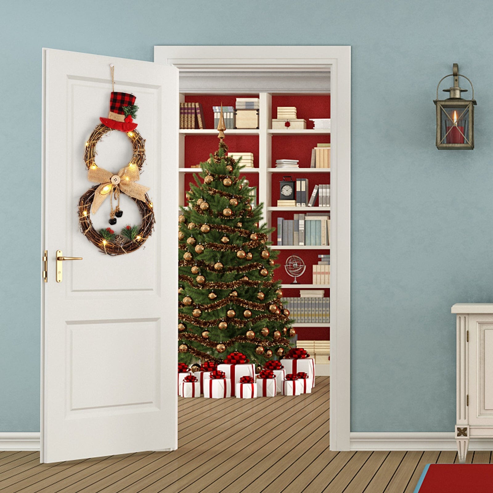 Christmas Snowman Wreath 40x20cm with LED Lights Living and Home 