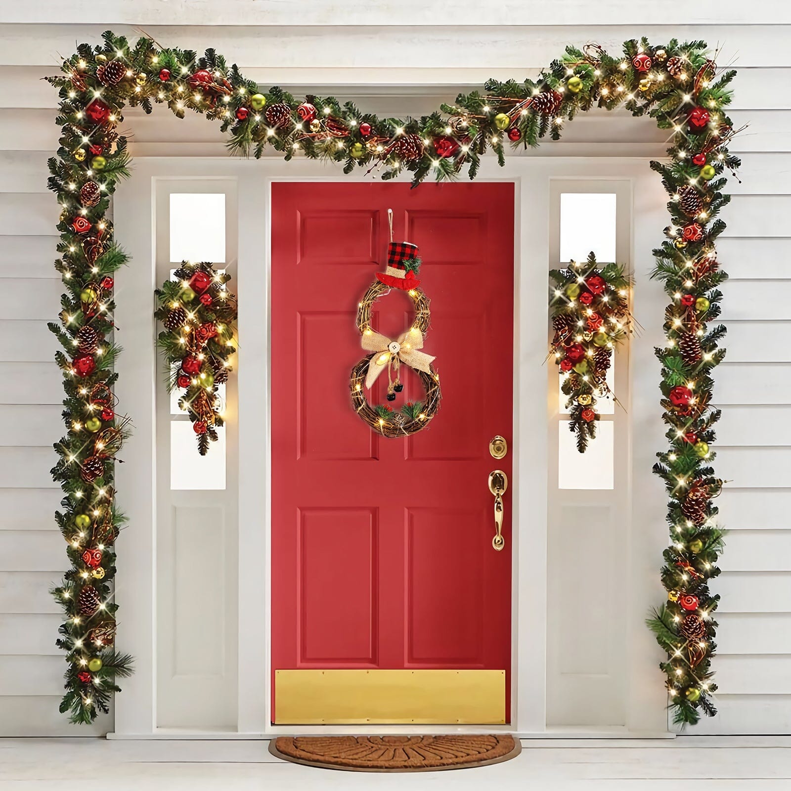 Christmas Snowman Wreath 40x20cm with LED Lights Living and Home 