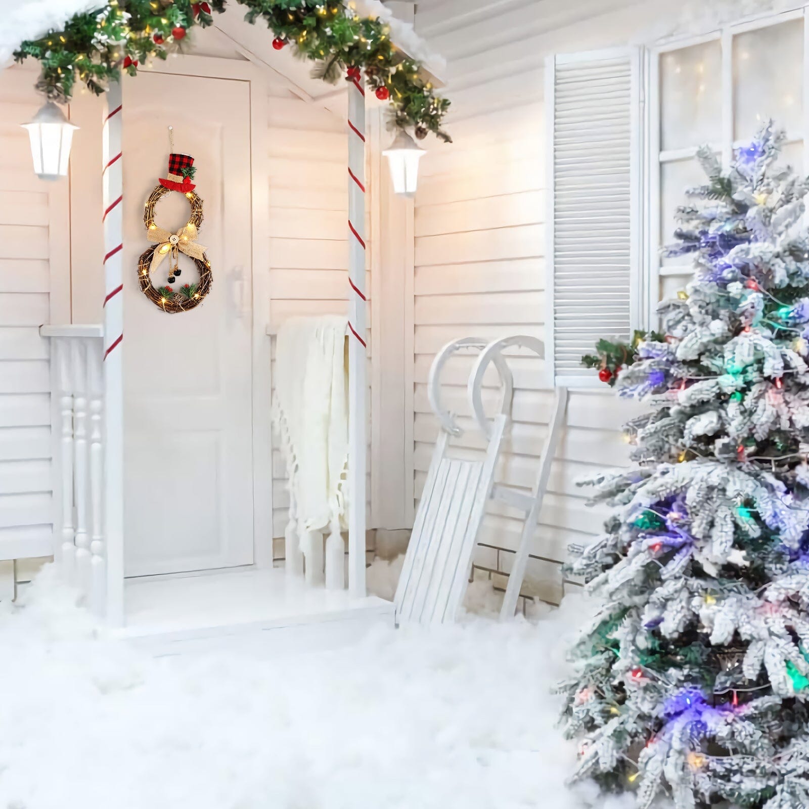 Christmas Snowman Wreath 40x20cm with LED Lights Living and Home 