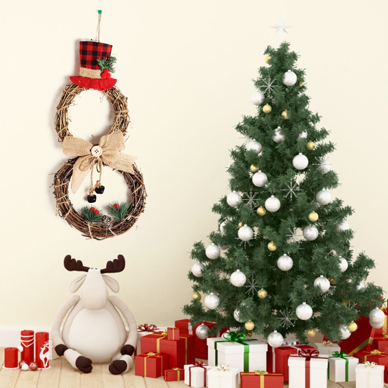 Christmas Snowman Wreath 40x20cm with LED Lights Living and Home 