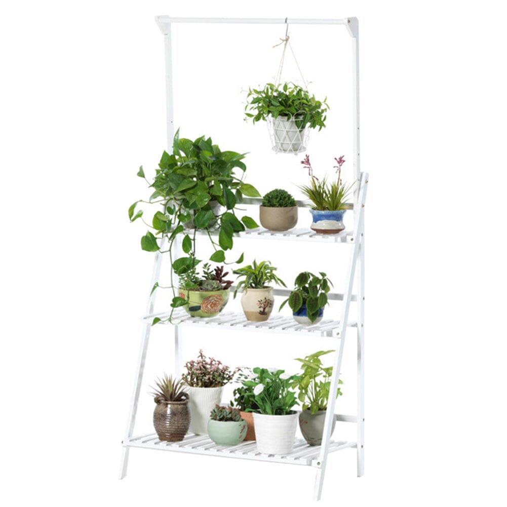White 3-Tier Wooden Ladder Plant Stand (70×40×96cm) Lightsin UK 